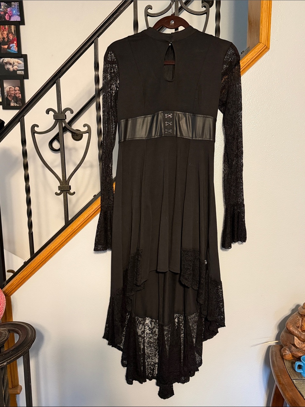 Black Lace High-Low Long Sleeve Dress